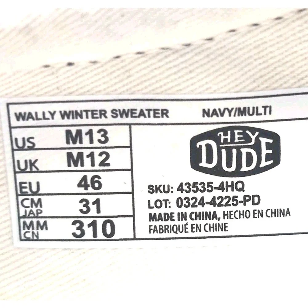 NEW Hey Dude Wally Winter Sweater Shoes Mens 13 Blue Nordic Slip‎ On Loafers NWT